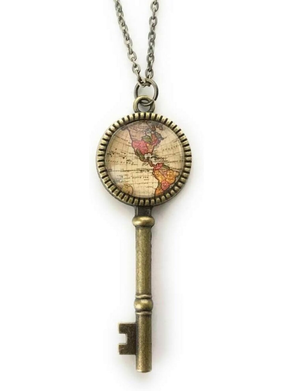 Handmade World Map Key Necklace - Perfect Gift for Travelers & Wanderlust Lovers